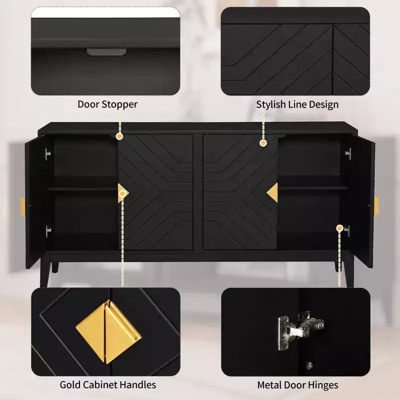 Farmhouse Sideboard Buffet Cabinet, 4 Doors, Adjustable Shelves, Accent Console Table for Kitchen, Living Room, Hallway