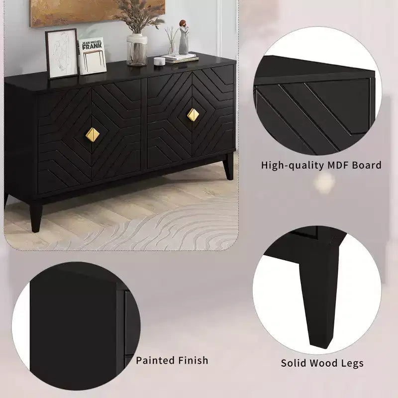 Farmhouse Sideboard Buffet Cabinet, 4 Doors, Adjustable Shelves, Accent Console Table for Kitchen, Living Room, Hallway