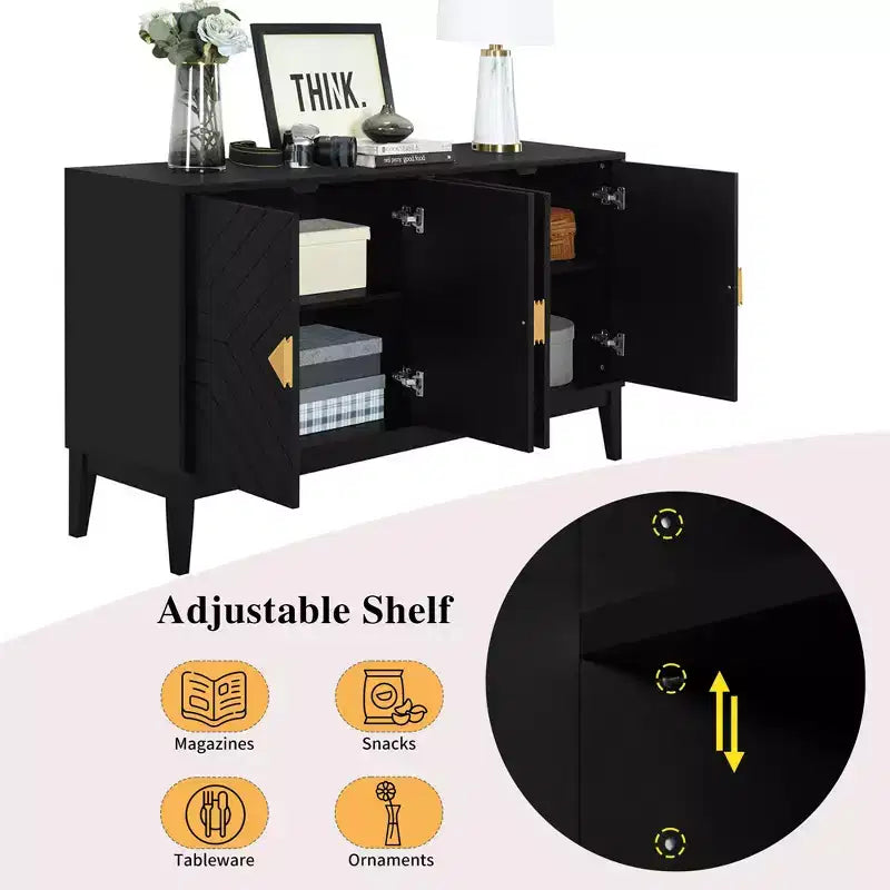 Farmhouse Sideboard Buffet Cabinet, 4 Doors, Adjustable Shelves, Accent Console Table for Kitchen, Living Room, Hallway