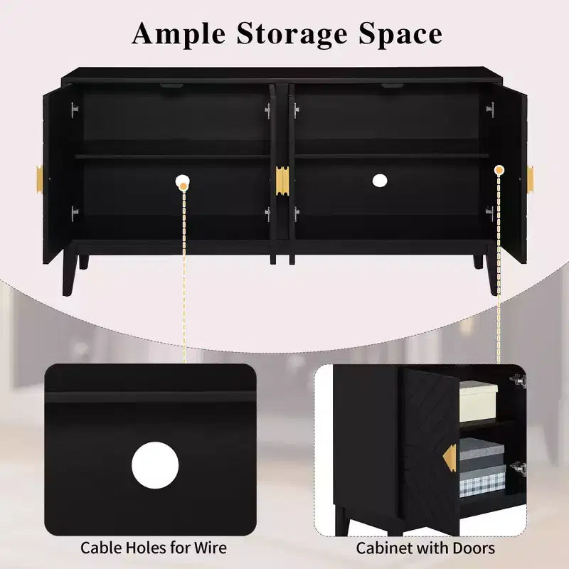 Farmhouse Sideboard Buffet Cabinet, 4 Doors, Adjustable Shelves, Accent Console Table for Kitchen, Living Room, Hallway