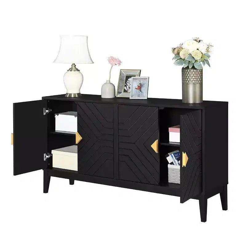 Farmhouse Sideboard Buffet Cabinet, 4 Doors, Adjustable Shelves, Accent Console Table for Kitchen, Living Room, Hallway