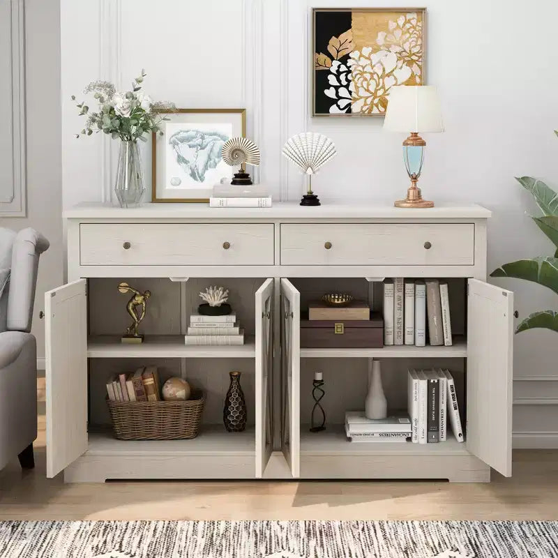 Sideboard Buffet Cabinet with Storage, 55 Large Kitchen Storage Cabinet with 2 Drawers and 4 Doors, Wood Coffee Bar Buffet Table
