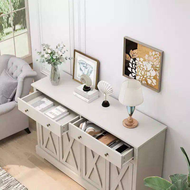 Sideboard Buffet Cabinet with Storage, 55 Large Kitchen Storage Cabinet with 2 Drawers and 4 Doors, Wood Coffee Bar Buffet Table