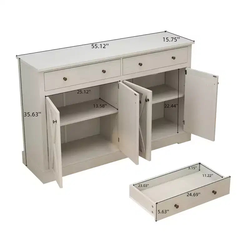 Sideboard Buffet Cabinet with Storage, 55 Large Kitchen Storage Cabinet with 2 Drawers and 4 Doors, Wood Coffee Bar Buffet Table