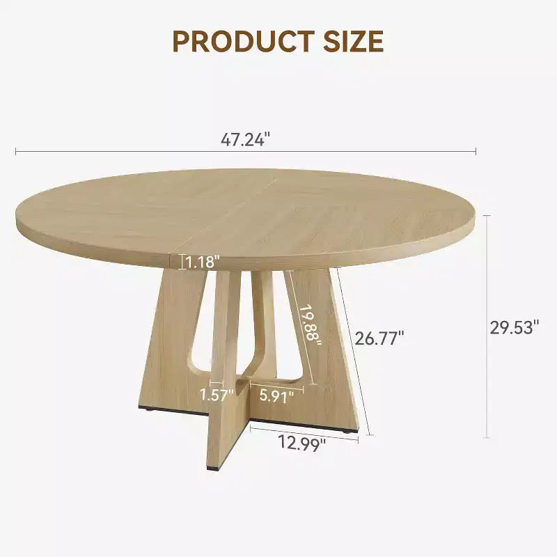 47 Round Dining Table Set for 4-6 People, 47.2 Inches Circle Kitchen Dinner Table with Wooden Top and Pedestal Base
