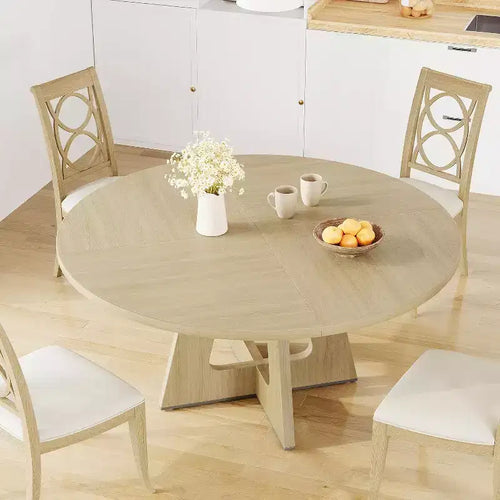 47 Round Dining Table Set for 4-6 People, 47.2 Inches Circle Kitchen Dinner Table with Wooden Top and Pedestal Base