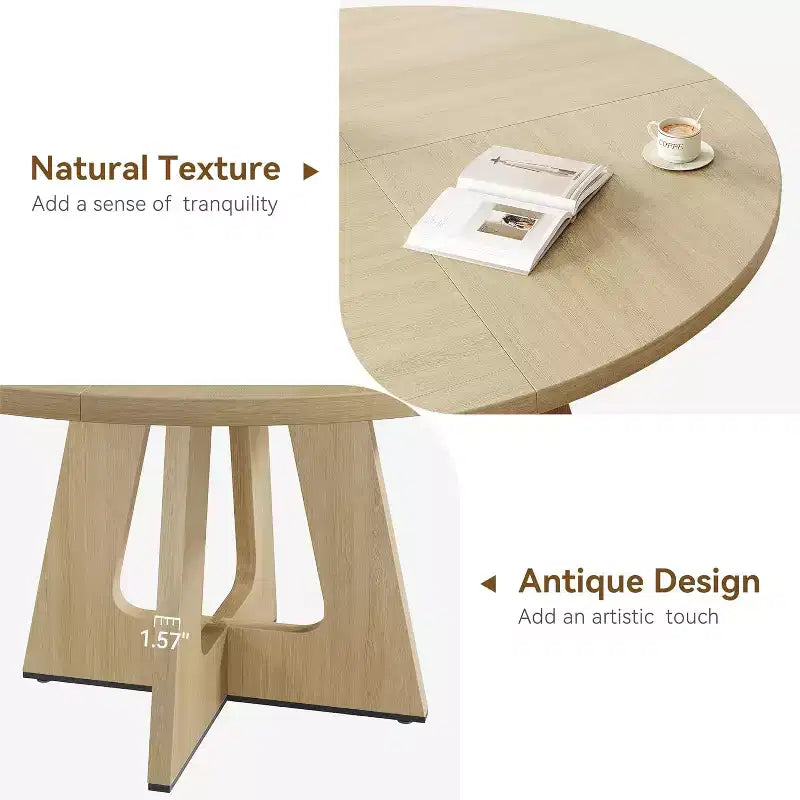 47 Round Dining Table Set for 4-6 People, 47.2 Inches Circle Kitchen Dinner Table with Wooden Top and Pedestal Base