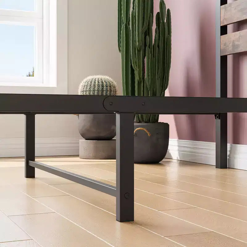 MAYEERTY Twin Size Platform Bed Frame with Rustic Wood Headboard, Strong Metal Slats No Box Spring Needed