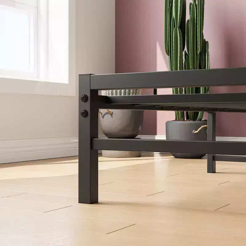 MAYEERTY Twin Size Platform Bed Frame with Rustic Wood Headboard, Strong Metal Slats No Box Spring Needed