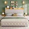 COZONY Queen/King Bed Frame 50.8 Tall Headboard - Velvet/PU Upholstered Platform Bed with 4 Storage Drawers, No Box Spring Needed