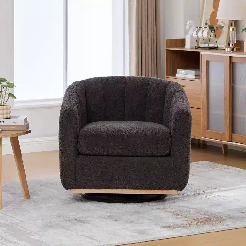 360 Swivel Accent Chair Upholstered Barrel Chair Pumpkin-Shape Armchair Club Chair Office Chair Round Single Lounge Sofa - ModernLuxe