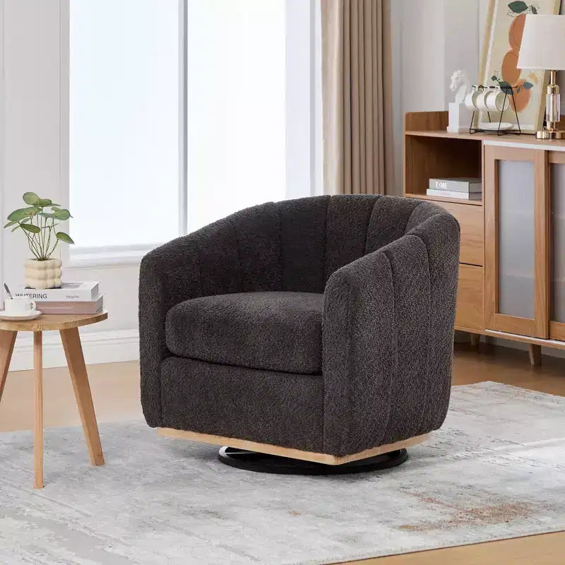 360 Swivel Accent Chair Upholstered Barrel Chair Pumpkin-Shape Armchair Club Chair Office Chair Round Single Lounge Sofa - ModernLuxe
