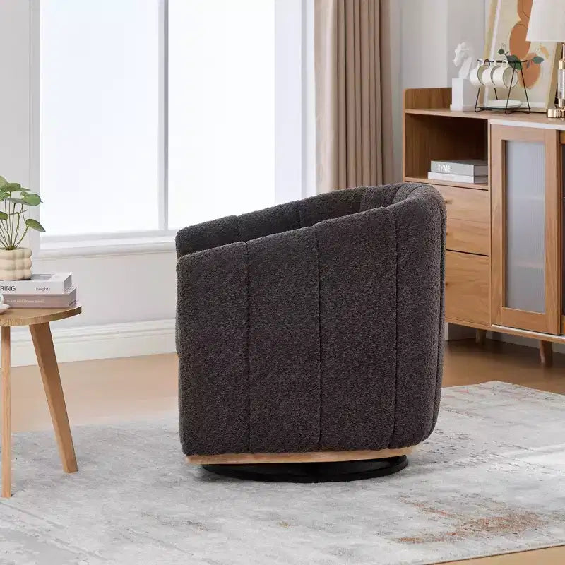 360 Swivel Accent Chair Upholstered Barrel Chair Pumpkin-Shape Armchair Club Chair Office Chair Round Single Lounge Sofa - ModernLuxe