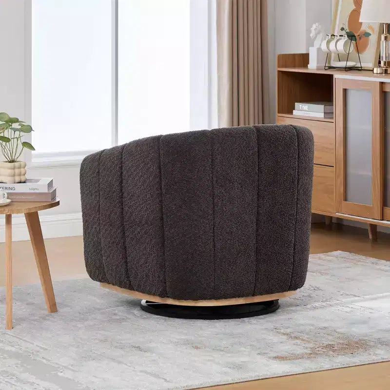 360 Swivel Accent Chair Upholstered Barrel Chair Pumpkin-Shape Armchair Club Chair Office Chair Round Single Lounge Sofa - ModernLuxe