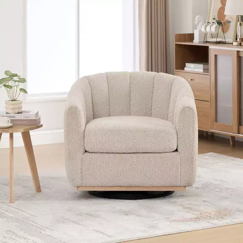 360 Swivel Accent Chair Upholstered Barrel Chair Pumpkin-Shape Armchair Club Chair Office Chair Round Single Lounge Sofa - ModernLuxe