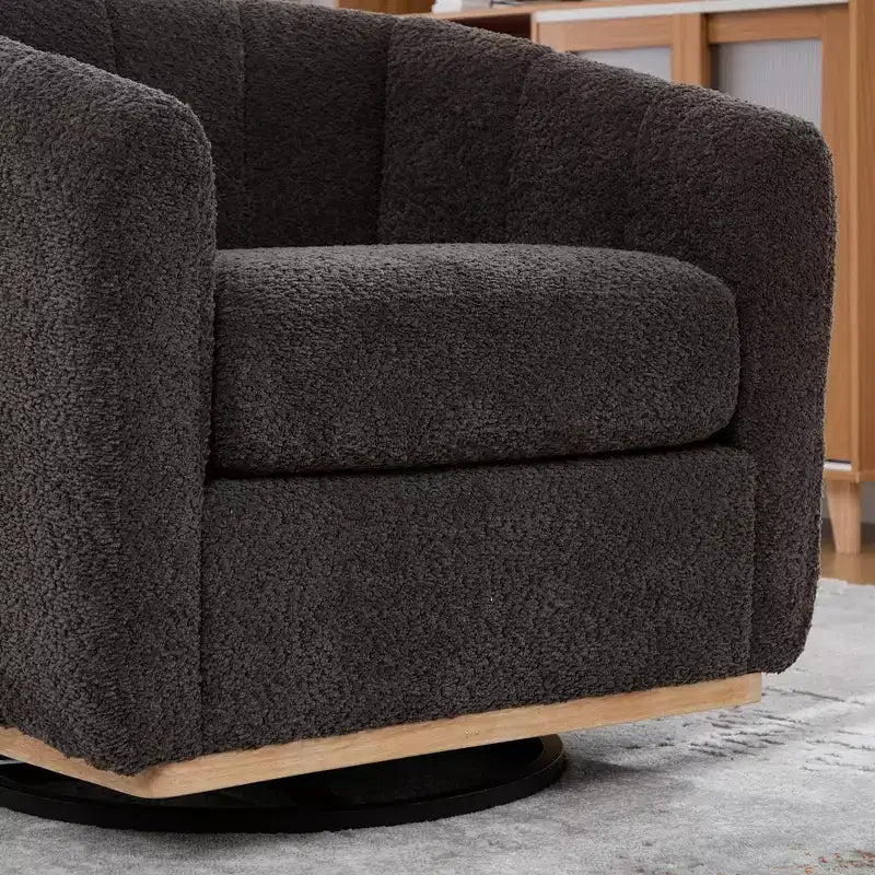 360 Swivel Accent Chair Upholstered Barrel Chair Pumpkin-Shape Armchair Club Chair Office Chair Round Single Lounge Sofa - ModernLuxe
