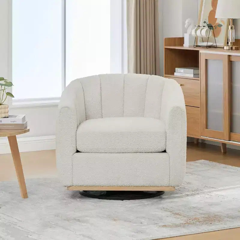 360 Swivel Accent Chair Upholstered Barrel Chair Pumpkin-Shape Armchair Club Chair Office Chair Round Single Lounge Sofa - ModernLuxe