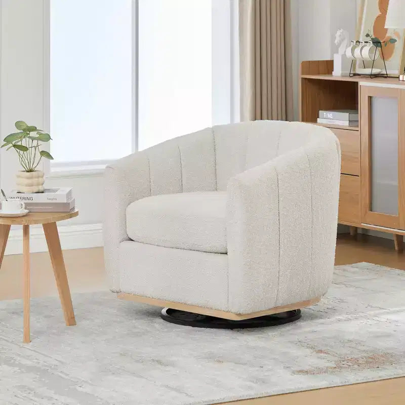360 Swivel Accent Chair Upholstered Barrel Chair Pumpkin-Shape Armchair Club Chair Office Chair Round Single Lounge Sofa - ModernLuxe