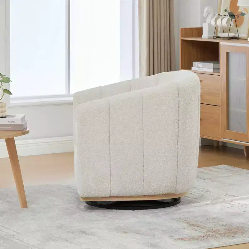360 Swivel Accent Chair Upholstered Barrel Chair Pumpkin-Shape Armchair Club Chair Office Chair Round Single Lounge Sofa - ModernLuxe