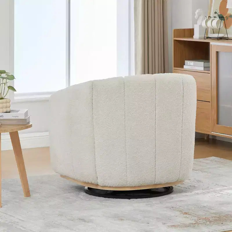 360 Swivel Accent Chair Upholstered Barrel Chair Pumpkin-Shape Armchair Club Chair Office Chair Round Single Lounge Sofa - ModernLuxe