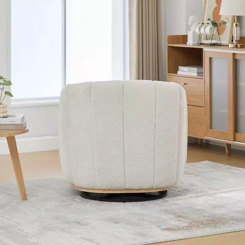 360 Swivel Accent Chair Upholstered Barrel Chair Pumpkin-Shape Armchair Club Chair Office Chair Round Single Lounge Sofa - ModernLuxe