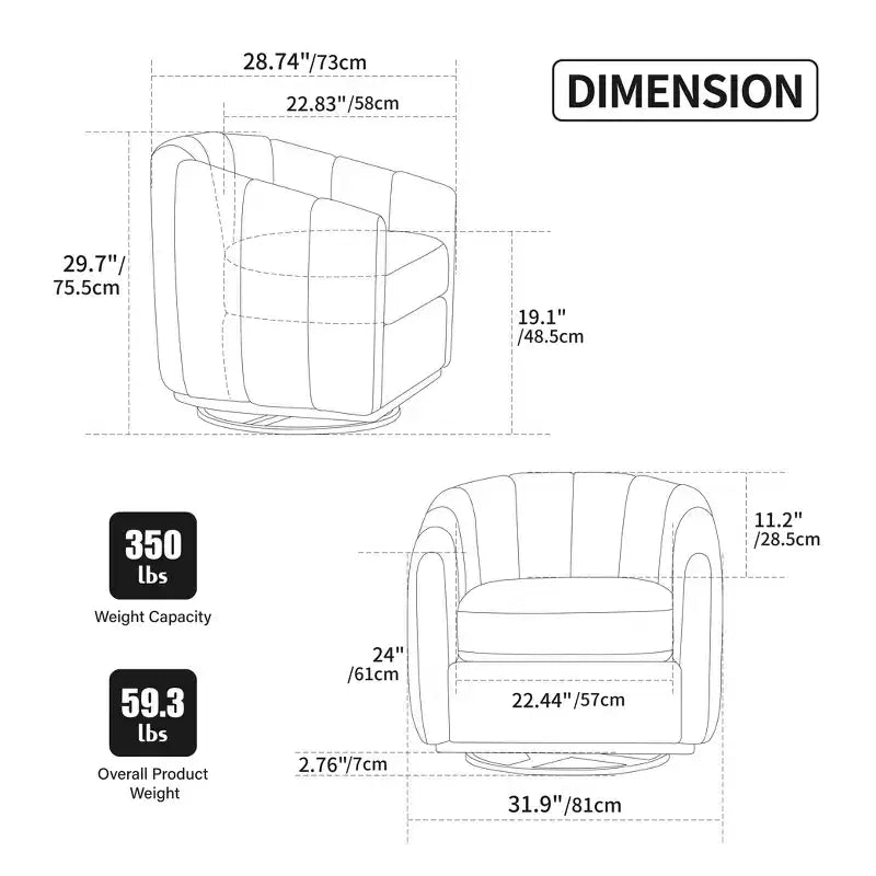 360 Swivel Accent Chair Upholstered Barrel Chair Pumpkin-Shape Armchair Club Chair Office Chair Round Single Lounge Sofa - ModernLuxe