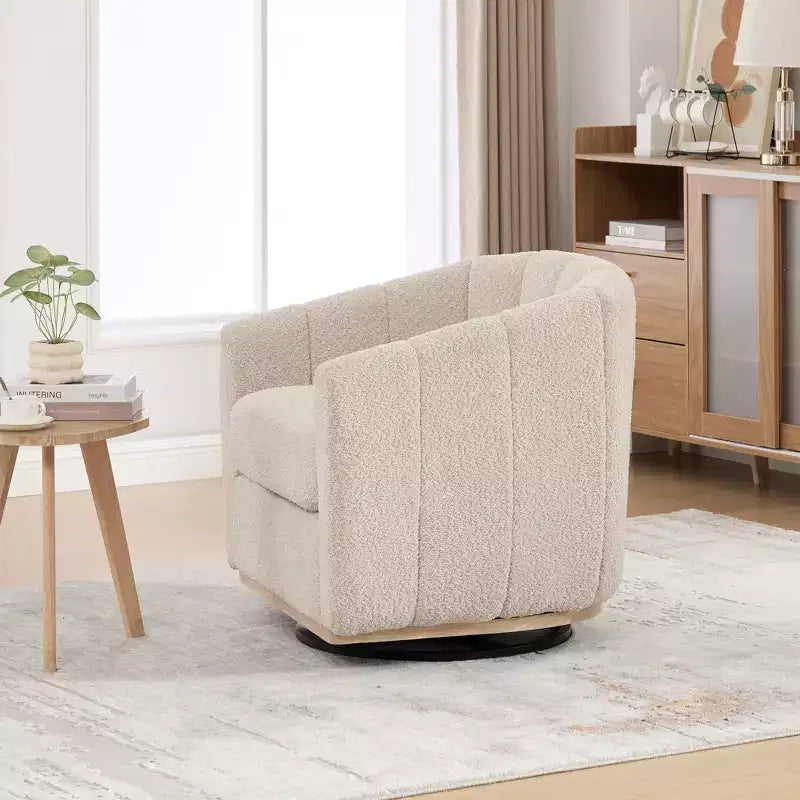 360 Swivel Accent Chair Upholstered Barrel Chair Pumpkin-Shape Armchair Club Chair Office Chair Round Single Lounge Sofa - ModernLuxe