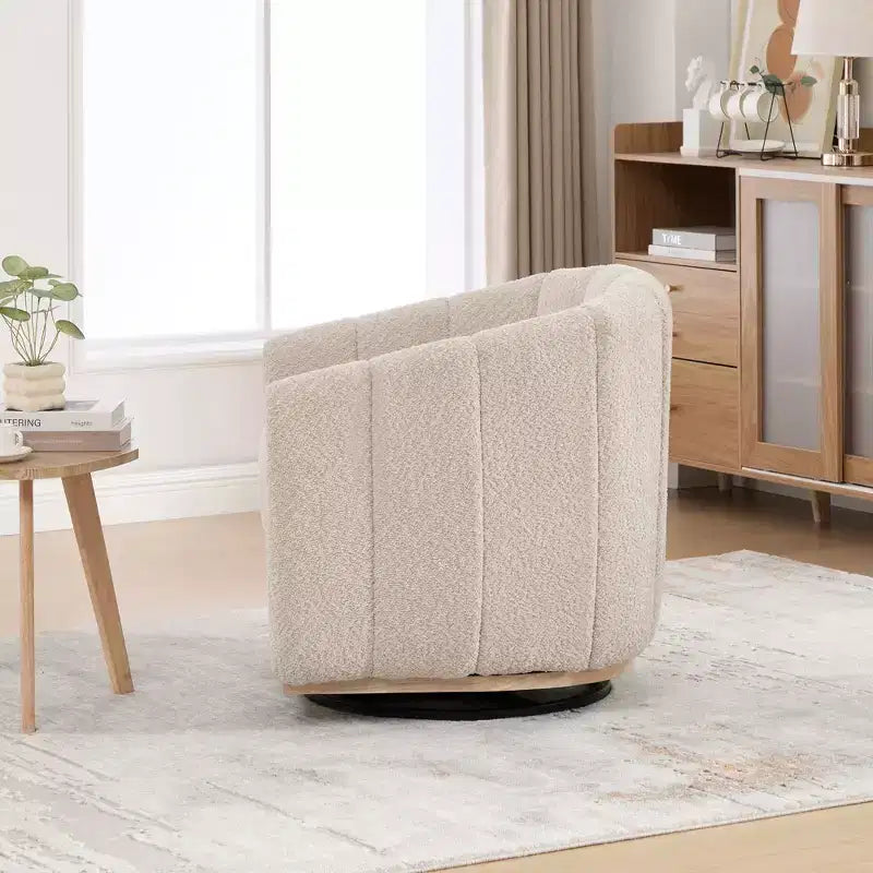 360 Swivel Accent Chair Upholstered Barrel Chair Pumpkin-Shape Armchair Club Chair Office Chair Round Single Lounge Sofa - ModernLuxe