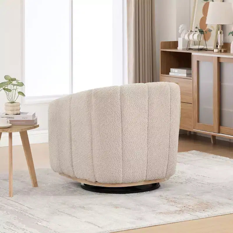 360 Swivel Accent Chair Upholstered Barrel Chair Pumpkin-Shape Armchair Club Chair Office Chair Round Single Lounge Sofa - ModernLuxe