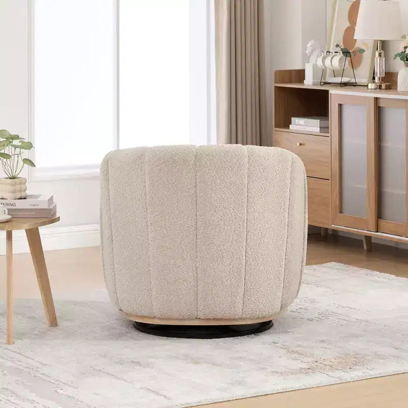 360 Swivel Accent Chair Upholstered Barrel Chair Pumpkin-Shape Armchair Club Chair Office Chair Round Single Lounge Sofa - ModernLuxe