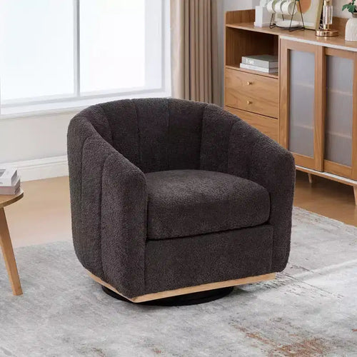 360 Swivel Accent Chair Upholstered Barrel Chair Pumpkin-Shape Armchair Club Chair Office Chair Round Single Lounge Sofa - ModernLuxe