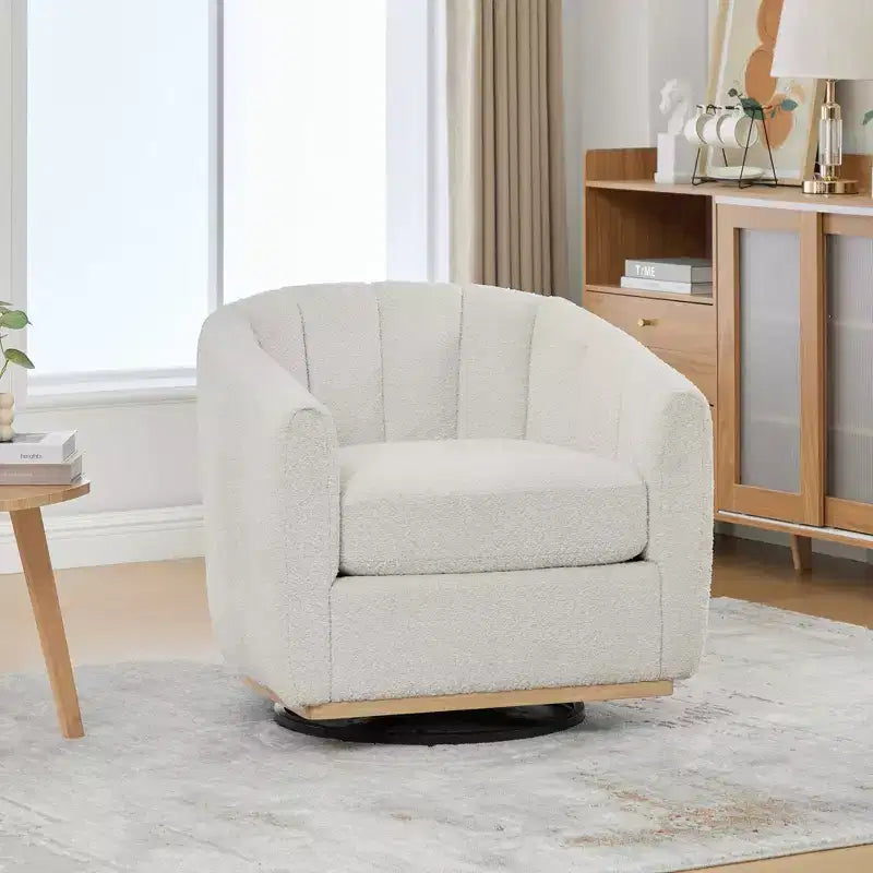 360 Swivel Accent Chair Upholstered Barrel Chair Pumpkin-Shape Armchair Club Chair Office Chair Round Single Lounge Sofa - ModernLuxe