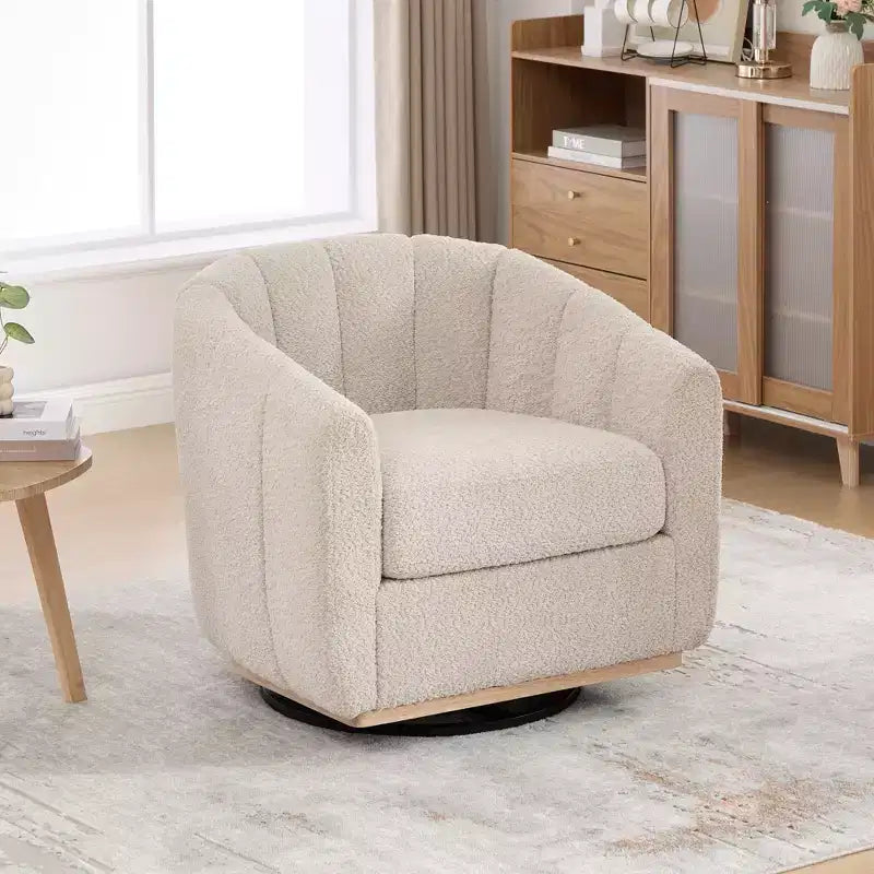 360 Swivel Accent Chair Upholstered Barrel Chair Pumpkin-Shape Armchair Club Chair Office Chair Round Single Lounge Sofa - ModernLuxe