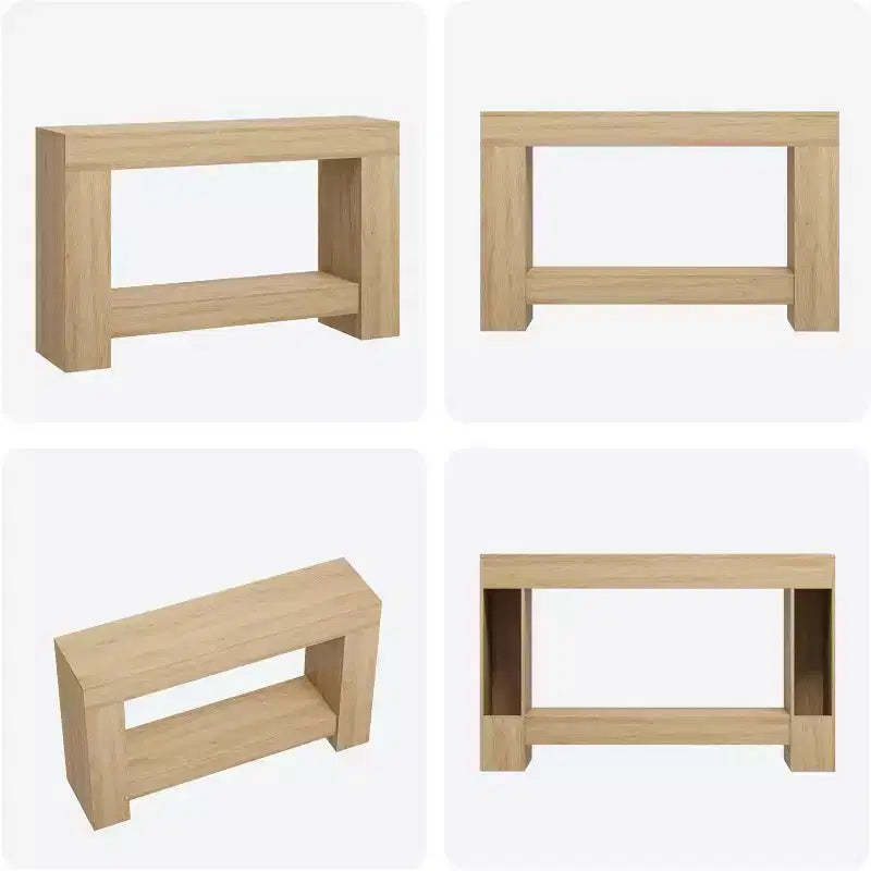 47.2 Farmhouse Console Table - 2-Tier Narrow Entryway Table with H-Shaped Base | Natural Wood Sofa/Hallway Accent Table for Living Room