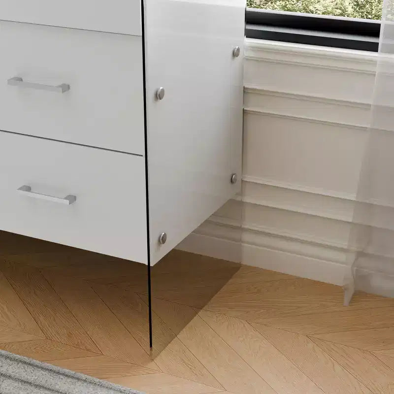 Hitow White 9-Drawer Dresser with Tempered Glass High Legs Floating Visual Effect + Anti-Tipping Design