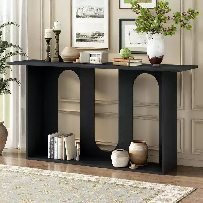 TUYOHW 60 Modern Organic Console Table with Curved Base,Entryway Table with Lower Storage Shelf for Entryway,Hallway,Living Room,Foyer,Corridor