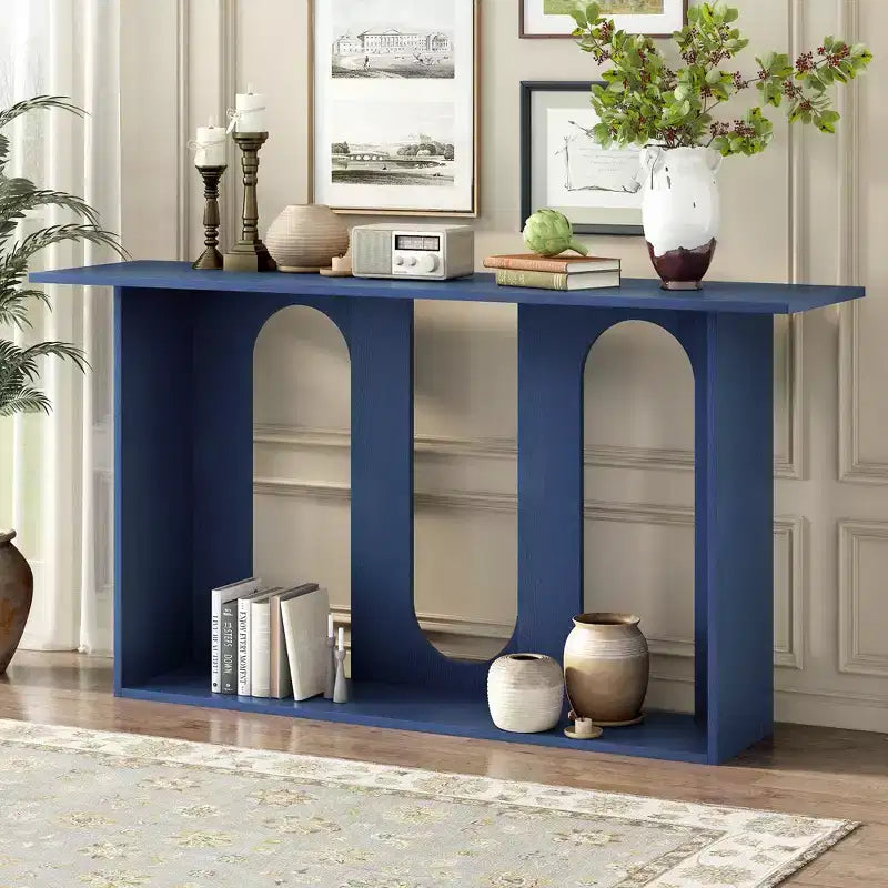 TUYOHW 60 Modern Organic Console Table with Curved Base,Entryway Table with Lower Storage Shelf for Entryway,Hallway,Living Room,Foyer,Corridor