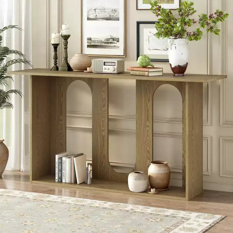 TUYOHW 60 Modern Organic Console Table with Curved Base,Entryway Table with Lower Storage Shelf for Entryway,Hallway,Living Room,Foyer,Corridor