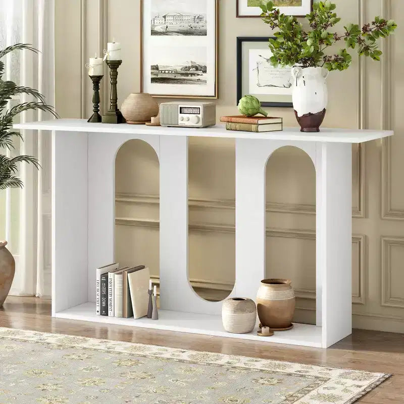 TUYOHW 60 Modern Organic Console Table with Curved Base,Entryway Table with Lower Storage Shelf for Entryway,Hallway,Living Room,Foyer,Corridor