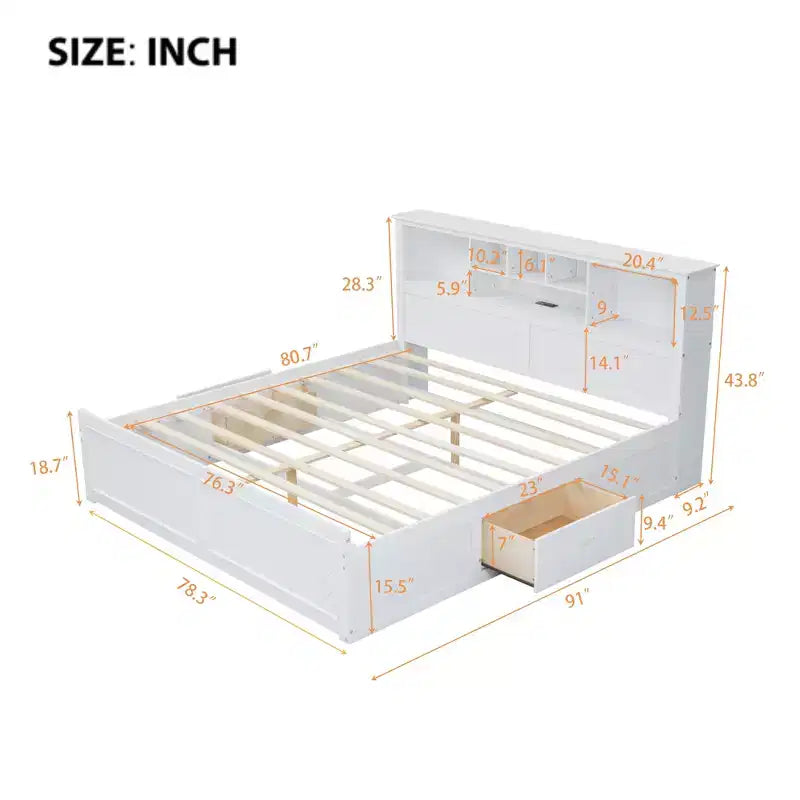 GDFStudio Alvarez Wood Platform Bed with Multi-storage Headboard, USB and Drawers