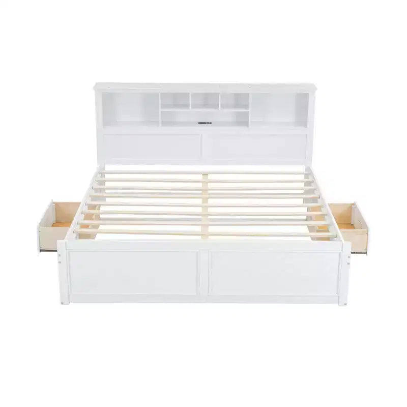 GDFStudio Alvarez Wood Platform Bed with Multi-storage Headboard, USB and Drawers