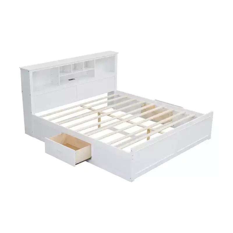 GDFStudio Alvarez Wood Platform Bed with Multi-storage Headboard, USB and Drawers