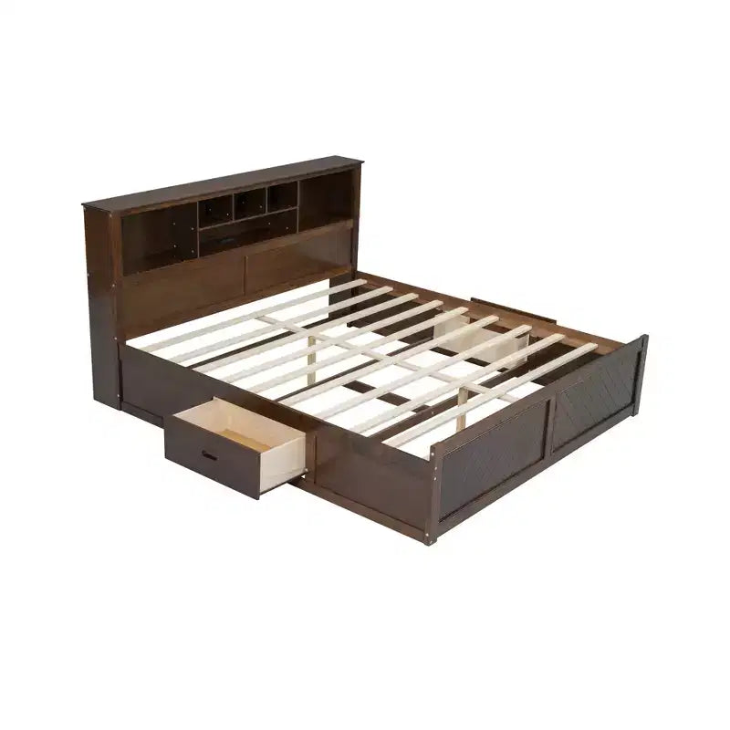 GDFStudio Alvarez Wood Platform Bed with Multi-storage Headboard, USB and Drawers