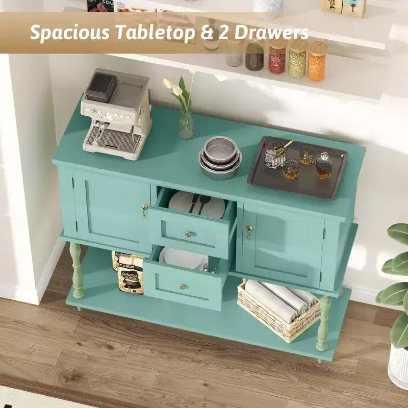 42 Farmhouse Console Table with 2 Drawers, Rustic Entryway Sofa Table with 2 Doors & Bottom Shelf, Buffet Coffee Bar Cabinet for Living Room Kitchen