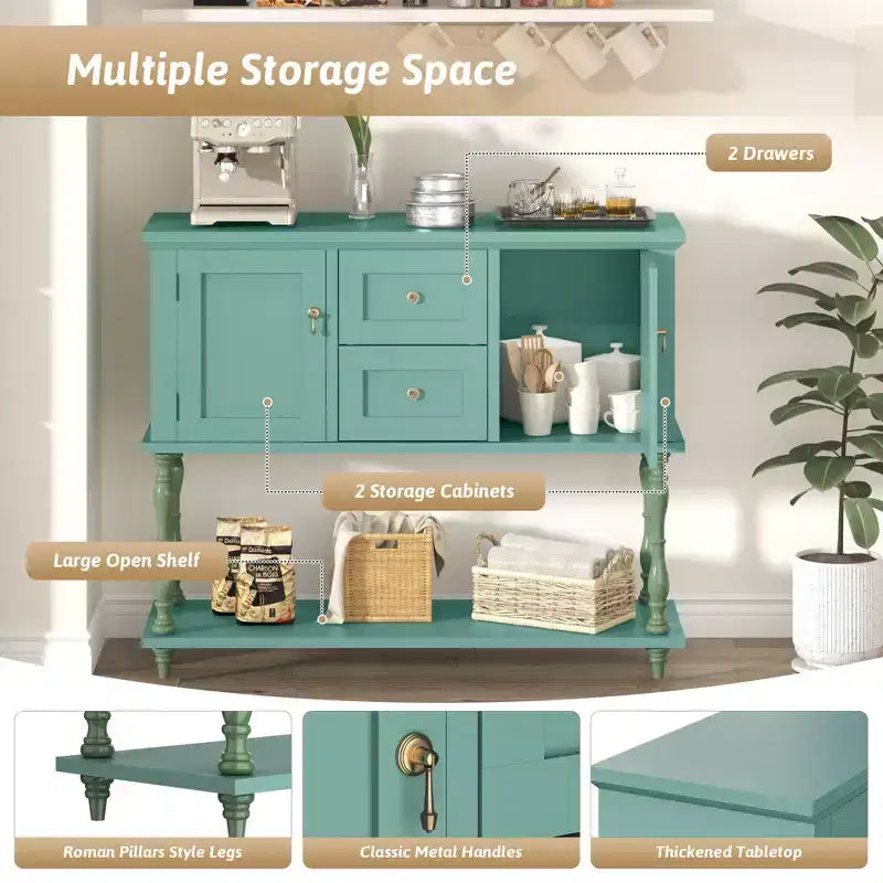 42 Farmhouse Console Table with 2 Drawers, Rustic Entryway Sofa Table with 2 Doors & Bottom Shelf, Buffet Coffee Bar Cabinet for Living Room Kitchen