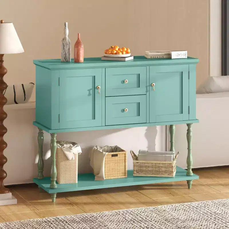 42 Farmhouse Console Table with 2 Drawers, Rustic Entryway Sofa Table with 2 Doors & Bottom Shelf, Buffet Coffee Bar Cabinet for Living Room Kitchen