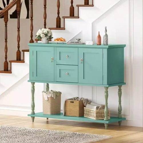 42 Farmhouse Console Table with 2 Drawers, Rustic Entryway Sofa Table with 2 Doors & Bottom Shelf, Buffet Coffee Bar Cabinet for Living Room Kitchen