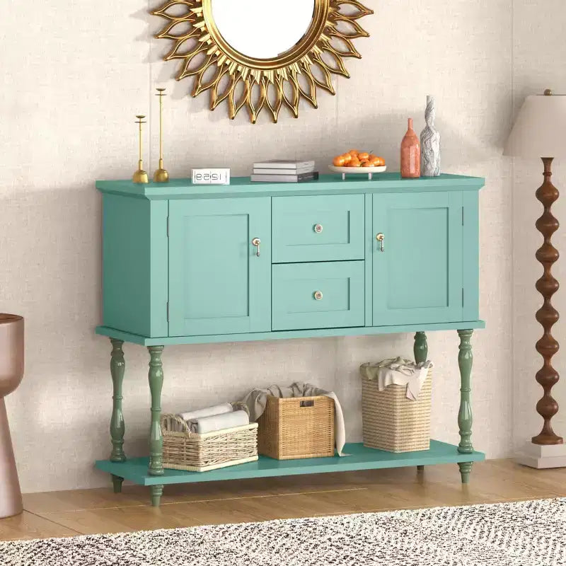 42 Farmhouse Console Table with 2 Drawers, Rustic Entryway Sofa Table with 2 Doors & Bottom Shelf, Buffet Coffee Bar Cabinet for Living Room Kitchen
