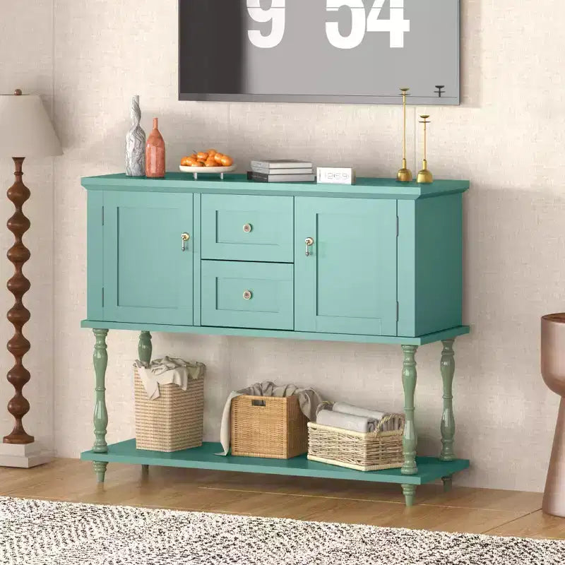 42 Farmhouse Console Table with 2 Drawers, Rustic Entryway Sofa Table with 2 Doors & Bottom Shelf, Buffet Coffee Bar Cabinet for Living Room Kitchen