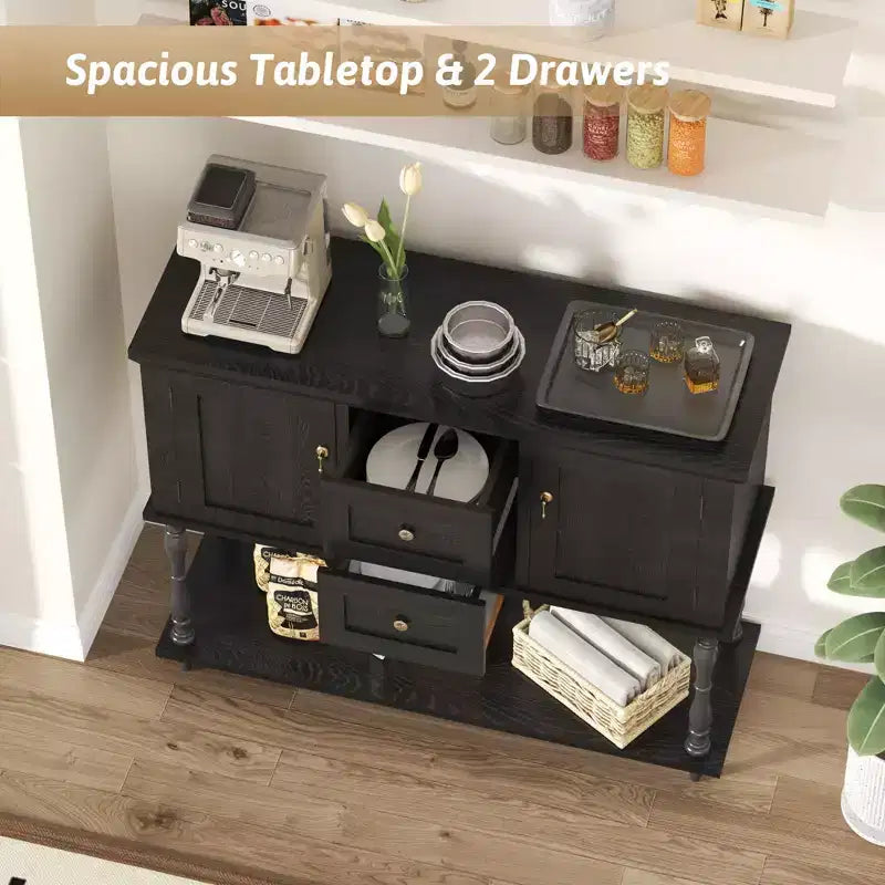 42 Farmhouse Console Table with 2 Drawers, Rustic Entryway Sofa Table with 2 Doors & Bottom Shelf, Buffet Coffee Bar Cabinet for Living Room Kitchen